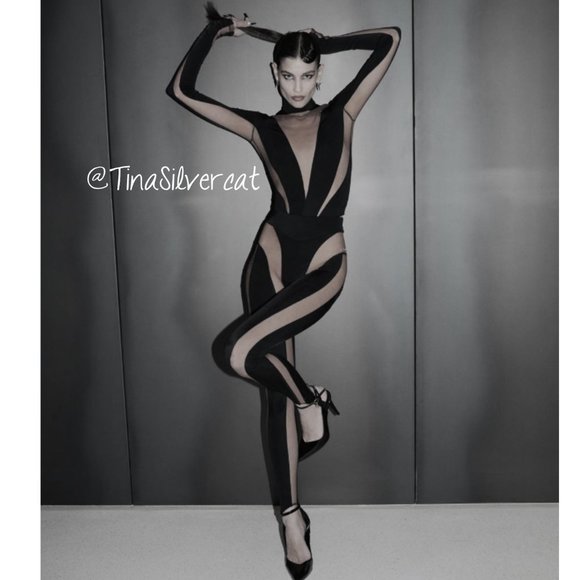 Mugler X H&M Mesh-paneled Stirrup Leggings Black NWT - Picture 2 of 16